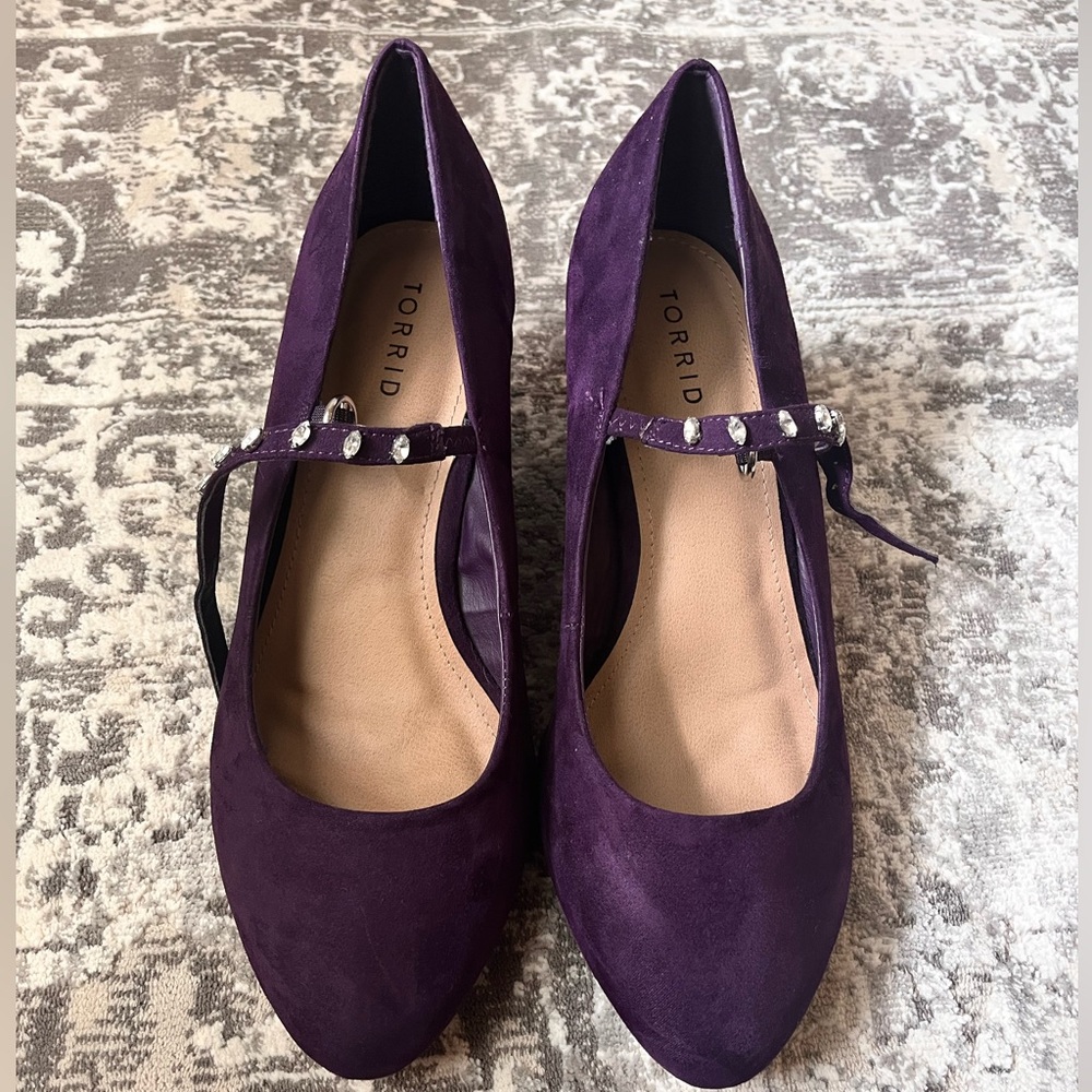 Purple Jeweled Mary Jane Wedges